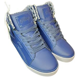 Pastry Pop Tart Grid Women's Shoe Size 6.5 Faux Leather Blue PA163101